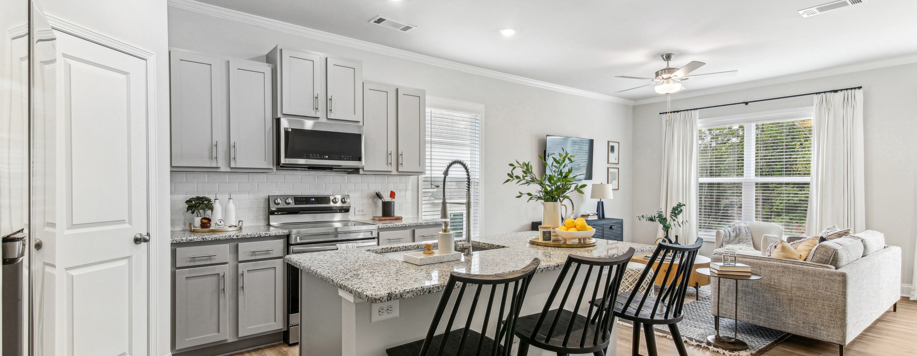 kitchen with a large island and seating